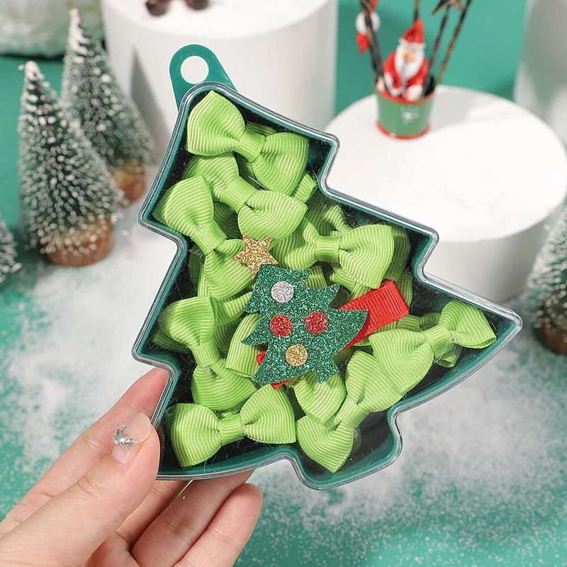 22 kom/kutija Kutija za božićne darove Dječje mašne Set dodataka za kosu za djevojčice Slatke kopče za kosu iz crtića Dječja ručno izrađena pokrivala za glavu