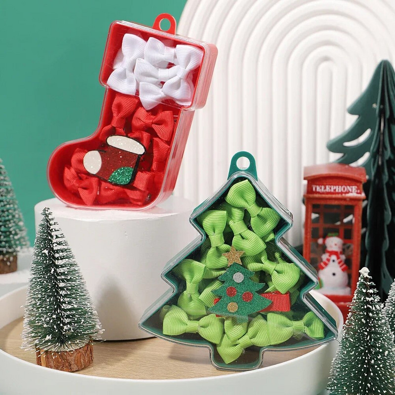 22 kom/kutija Kutija za božićne darove Dječje mašne Set dodataka za kosu za djevojčice Slatke kopče za kosu iz crtića Dječja ručno izrađena pokrivala za glavu