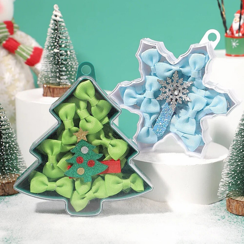 22 kom/kutija Kutija za božićne darove Dječje mašne Set dodataka za kosu za djevojčice Slatke kopče za kosu iz crtića Dječja ručno izrađena pokrivala za glavu