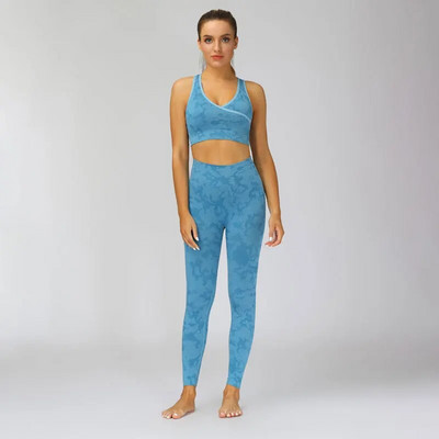 2-osaline õmblusteta ülikond naiste spordirõivad, kaamo-joogakomplekt, kõrge elastsusega spordiriietus, jõusaali säärised ja rinnahoidja treeningriided