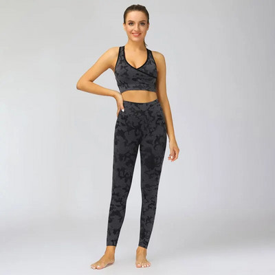 2-osaline õmblusteta ülikond naiste spordirõivad, kaamo-joogakomplekt, kõrge elastsusega spordiriietus, jõusaali säärised ja rinnahoidja treeningriided