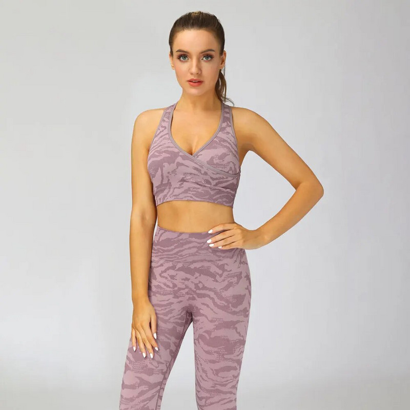 2-osaline õmblusteta ülikond naiste spordirõivad, kaamo-joogakomplekt, kõrge elastsusega spordiriietus, jõusaali säärised ja rinnahoidja treeningriided