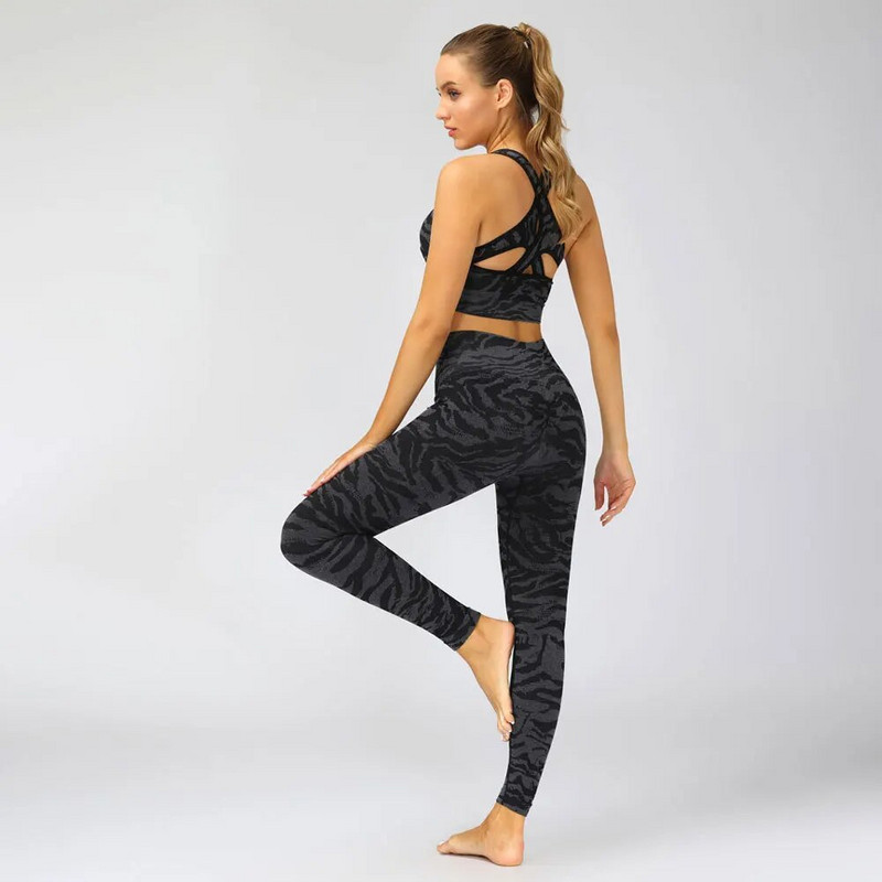 2-osaline õmblusteta ülikond naiste spordirõivad, kaamo-joogakomplekt, kõrge elastsusega spordiriietus, jõusaali säärised ja rinnahoidja treeningriided