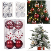 6 komada božićnih kuglica 8 cm/6 cm otporna na udarce od prozirne plastične kuglice s delikatnim ukrasima Božićne kuglice Viseći ukras za božićno drvce