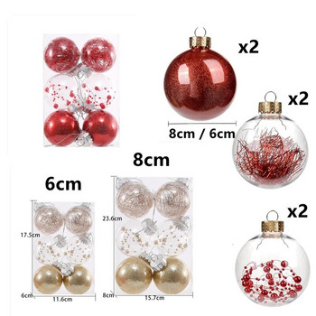 6 бр коледни топки 8 см/6 см нечуплива прозрачна пластмасова топка с деликатни орнаменти Коледни топки Висящ декор за коледно дърво
