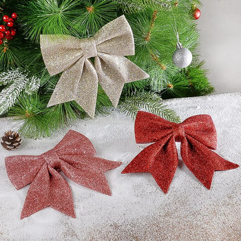 Големи червено златни искрящи блестящи занаятчийски лъкове Коледна панделка лъкове Висящи бантик Орнаменти за коледно дърво Коледно парти Декорация на дома