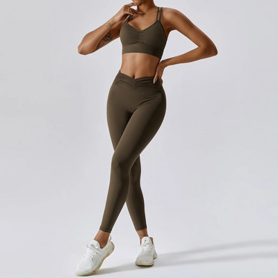 Trenažieru zāles jogas komplekts Sexy Cross Back Fitness Jogas Krūšturis Stingrs Legingi Uzvalks Sieviešu Vienkrāsains Sporta Tops Treniņa apakšveļa Bikšu tērps