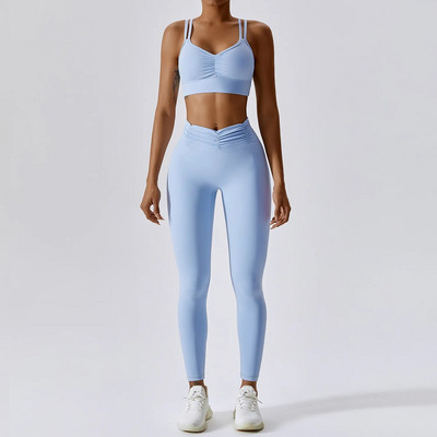 Trenažieru zāles jogas komplekts Sexy Cross Back Fitness Jogas Krūšturis Stingrs Legingi Uzvalks Sieviešu Vienkrāsains Sporta Tops Treniņa apakšveļa Bikšu tērps
