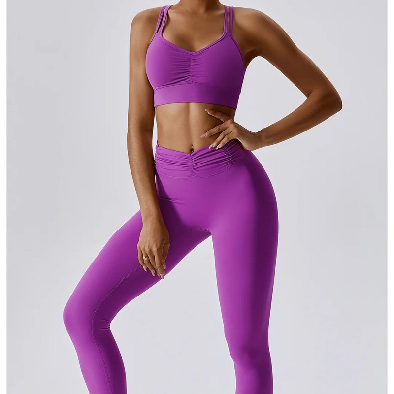 Trenažieru zāles jogas komplekts Sexy Cross Back Fitness Jogas Krūšturis Stingrs Legingi Uzvalks Sieviešu Vienkrāsains Sporta Tops Treniņa apakšveļa Bikšu tērps