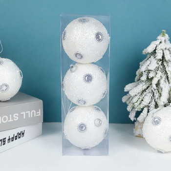 3τμχ 8cm Στολίδια Χριστουγεννιάτικου Δέντρου Λευκό Glitter Αφρός Χιονόμπαλα Χριστουγεννιάτικα Κρεμαστά Μενταγιόν Navidad Διακοσμητικά για το σπίτι Πρωτοχρονιά