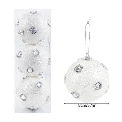 3db 8 cm-es karácsonyfadíszek fehér csillogó hab hógolyó karácsonyi függő medálok Navidad dekorációk otthonra újévre