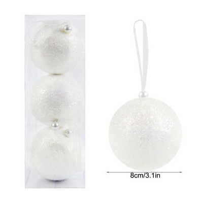 3db 8 cm-es karácsonyfadíszek fehér csillogó hab hógolyó karácsonyi függő medálok Navidad dekorációk otthonra újévre