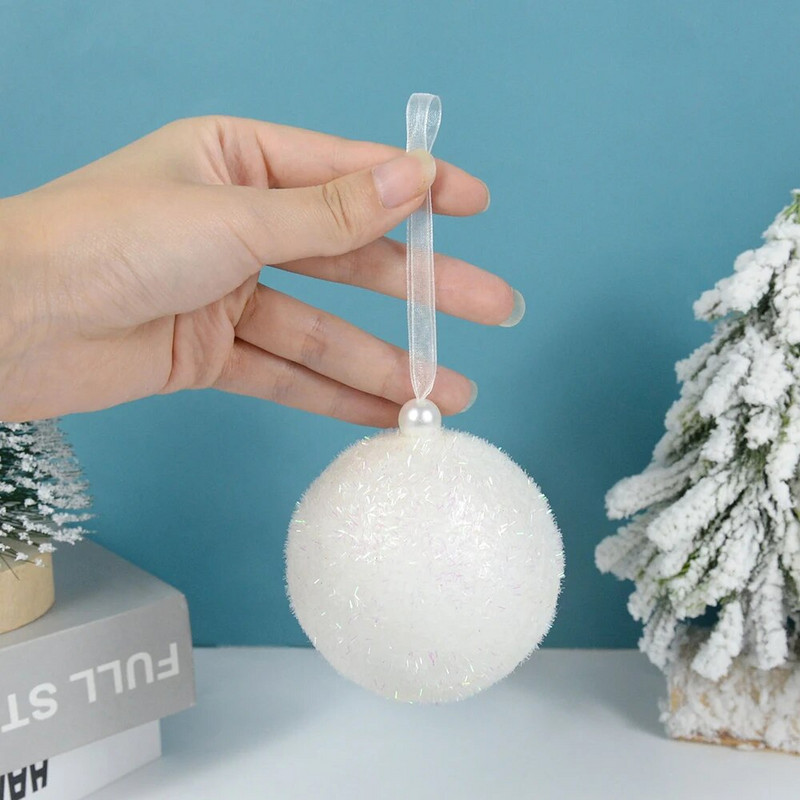 3db 8 cm-es karácsonyfadíszek fehér csillogó hab hógolyó karácsonyi függő medálok Navidad dekorációk otthonra újévre