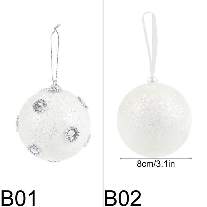 3db 8 cm-es karácsonyfadíszek fehér csillogó hab hógolyó karácsonyi függő medálok Navidad dekorációk otthonra újévre