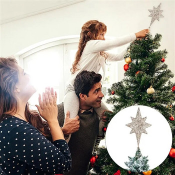 Коледна осем заострена звезда Topper Tree Topper Коледно дърво Орнамент Коледно дърво Toppers за домашно парти Декорация на проектор