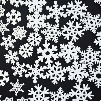 50 бр. 35 мм смесена форма Дървени бели снежинки Коледен декор Коледни дървени висулки Орнамент за дома Новогодишна коледна украса