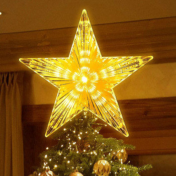Коледна звезда LED нощна лампа Коледна елха Връх с петолъчна звезда Лампа за сватбено тържество Външен фееричен гирлянд Декорации 17x18cm
