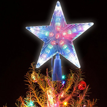 Коледна звезда LED нощна лампа Коледна елха Връх с петолъчна звезда Лампа за сватбено тържество Външен фееричен гирлянд Декорации 17x18cm