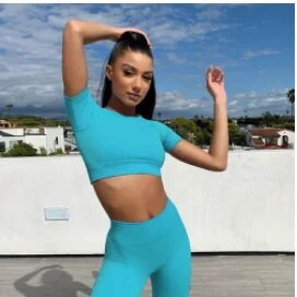 Ženski set za jogu kratkih rukava za trčanje Bešavno sportsko odijelo Odjeća za vježbanje u teretani Fitness Kratka majica s visokim strukom Kratke hlače Odjeća