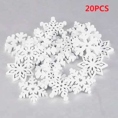 20tk/komplekt 22mm valge segakujuline puidust lumehelbed jõuluehted jõulupuu ripatsid uusaasta kaunistused kodukaunistuseks