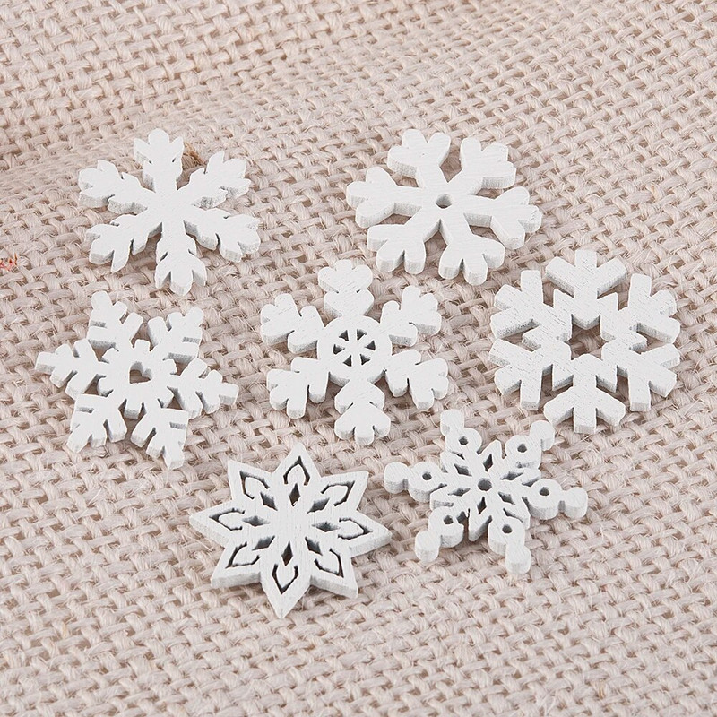 20tk/komplekt 22mm valge segakujuline puidust lumehelbed jõuluehted jõulupuu ripatsid uusaasta kaunistused kodukaunistuseks