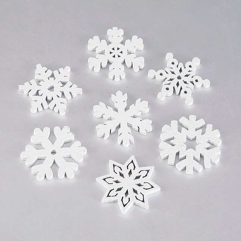 20tk/komplekt 22mm valge segakujuline puidust lumehelbed jõuluehted jõulupuu ripatsid uusaasta kaunistused kodukaunistuseks