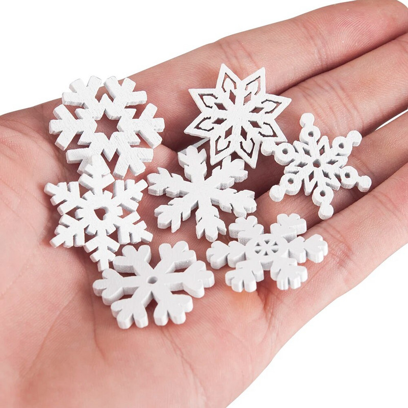 20tk/komplekt 22mm valge segakujuline puidust lumehelbed jõuluehted jõulupuu ripatsid uusaasta kaunistused kodukaunistuseks