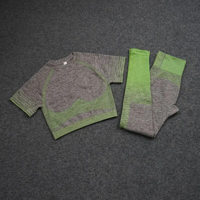 2Psc Yoga set Žensko sportsko odijelo za fitness Bešavne tajice Ženska skraćena majica Push up tajice s visokim strukom Sportska odjeća Sportska majica za teretanu