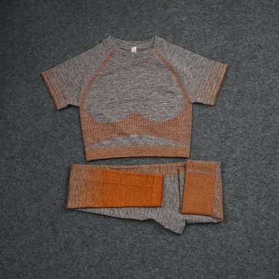 2Psc Yoga set Žensko sportsko odijelo za fitness Bešavne tajice Ženska skraćena majica Push up tajice s visokim strukom Sportska odjeća Sportska majica za teretanu