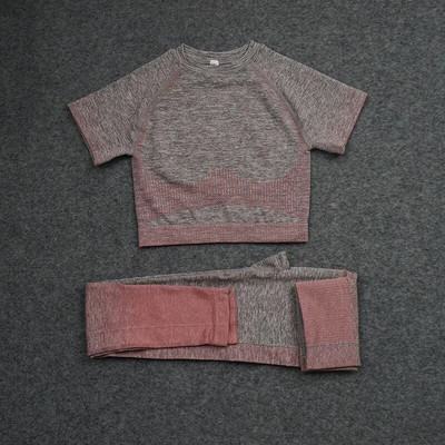 2Psc Yoga set Žensko sportsko odijelo za fitness Bešavne tajice Ženska skraćena majica Push up tajice s visokim strukom Sportska odjeća Sportska majica za teretanu