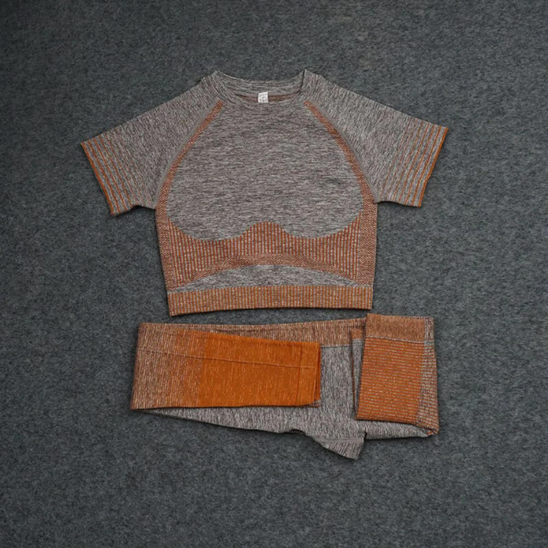 2Psc Yoga set Žensko sportsko odijelo za fitness Bešavne tajice Ženska skraćena majica Push up tajice s visokim strukom Sportska odjeća Sportska majica za teretanu