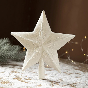 Орнаменти за коледно дърво с бляскава бяла звезда, Весела коледна украса за дома, Коледно дърво, Новогодишен подарък, 1 бр.
