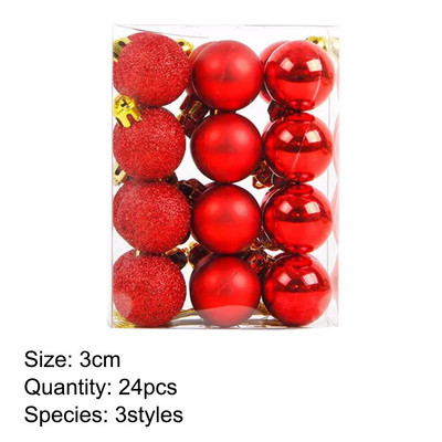 24 KOM. 3 CM božićna kuglica svijetlo mat svjetlucava 3 stila plastične kuglice ukrasi božićno drvce viseći ukras privjesak kućne potrepštine