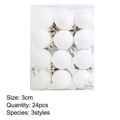 24 KOM. 3 CM božićna kuglica svijetlo mat svjetlucava 3 stila plastične kuglice ukrasi božićno drvce viseći ukras privjesak kućne potrepštine