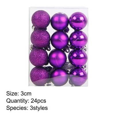 24 KOM. 3 CM božićna kuglica svijetlo mat svjetlucava 3 stila plastične kuglice ukrasi božićno drvce viseći ukras privjesak kućne potrepštine