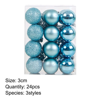 24 KOM. 3 CM božićna kuglica svijetlo mat svjetlucava 3 stila plastične kuglice ukrasi božićno drvce viseći ukras privjesak kućne potrepštine