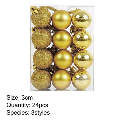 24 KOM. 3 CM božićna kuglica svijetlo mat svjetlucava 3 stila plastične kuglice ukrasi božićno drvce viseći ukras privjesak kućne potrepštine