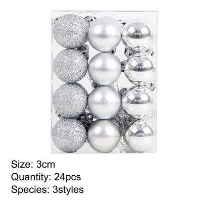 24 KOM. 3 CM božićna kuglica svijetlo mat svjetlucava 3 stila plastične kuglice ukrasi božićno drvce viseći ukras privjesak kućne potrepštine