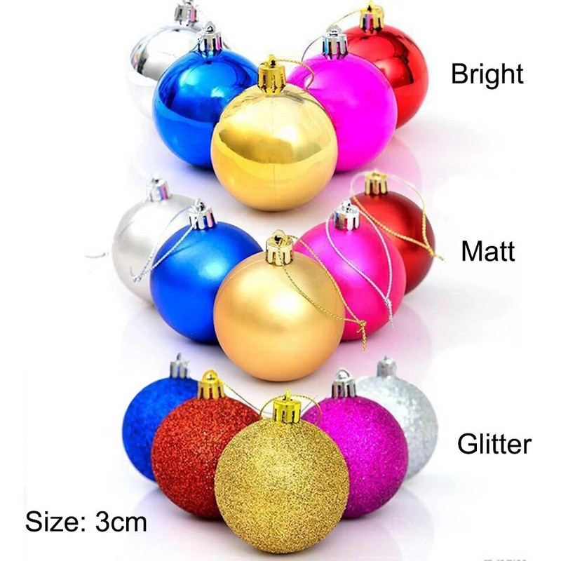 24 KOM. 3 CM božićna kuglica svijetlo mat svjetlucava 3 stila plastične kuglice ukrasi božićno drvce viseći ukras privjesak kućne potrepštine