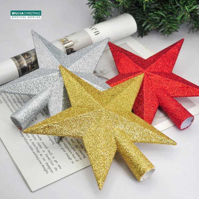 20 cm Kalėdų eglutė Top Žvaigždžių papuošimai Blizgučiai Auksiniai Sidabriniai Blizgantys Auksiniai Pudros Žvaigždė namams Gimimo Naujųjų Metų papuošalai Arrangemen