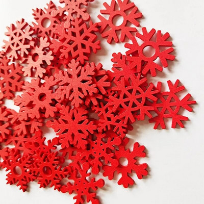 50gab Ziemassvētku sniegpārslas maisījums Koka sniegpārsla Sarkana balta Ballīšu piederumi / DIY dekorēšana ballītēm un festivāliem