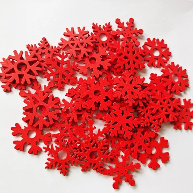 50gab Ziemassvētku sniegpārslas maisījums Koka sniegpārsla Sarkana balta Ballīšu piederumi / DIY dekorēšana ballītēm un festivāliem