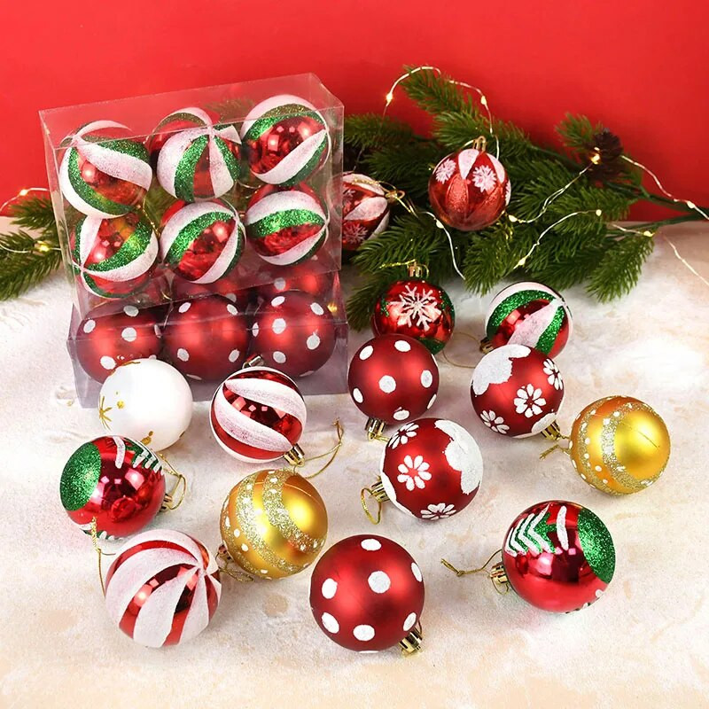 6db/doboz karácsonyi labda hópehely csíkos pöttyös medál labda barkácsolj karácsonyfadíszek karácsonyi dekorációhoz Navidad újévi ajándék 2023