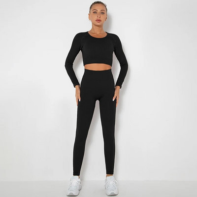 Bešavna ženska odijela za jogu Sportska odjeća Majice dugih rukava za fitness Tajice s visokim strukom Kompleti od 2 komada Sport Trčanje Komplet za teretanu