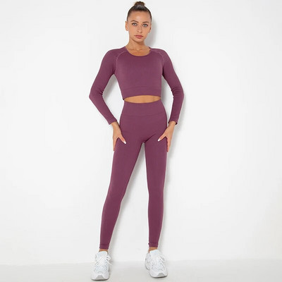 Bešavna ženska odijela za jogu Sportska odjeća Majice dugih rukava za fitness Tajice s visokim strukom Kompleti od 2 komada Sport Trčanje Komplet za teretanu