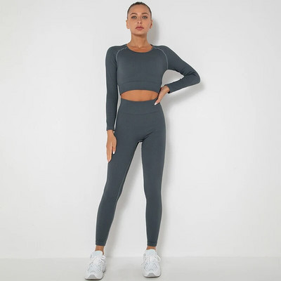 Bešavna ženska odijela za jogu Sportska odjeća Majice dugih rukava za fitness Tajice s visokim strukom Kompleti od 2 komada Sport Trčanje Komplet za teretanu