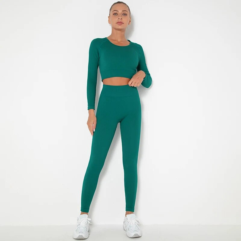 Bešavna ženska odijela za jogu Sportska odjeća Majice dugih rukava za fitness Tajice s visokim strukom Kompleti od 2 komada Sport Trčanje Komplet za teretanu