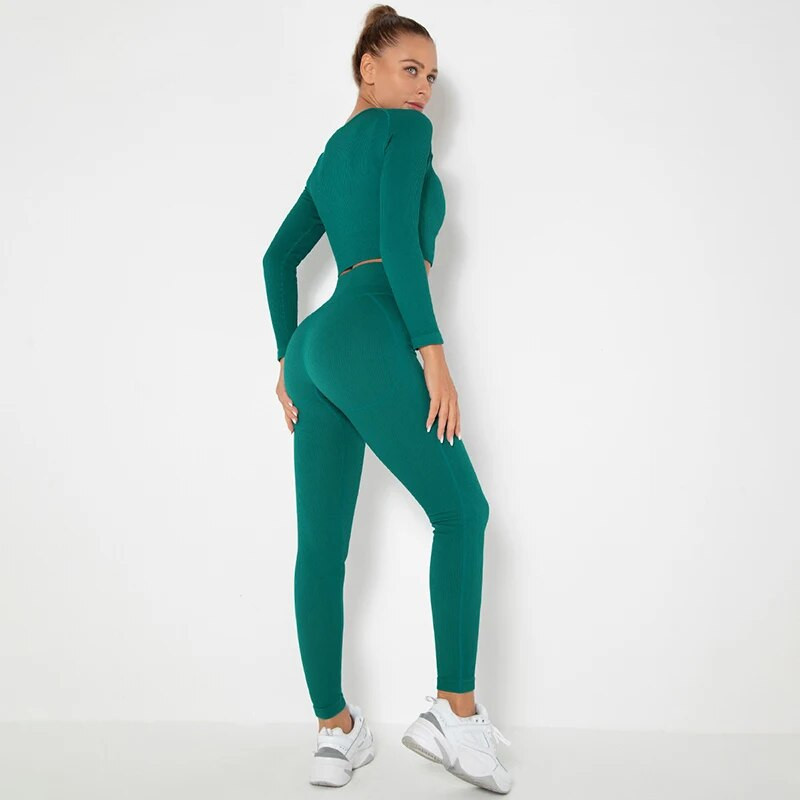 Bešavna ženska odijela za jogu Sportska odjeća Majice dugih rukava za fitness Tajice s visokim strukom Kompleti od 2 komada Sport Trčanje Komplet za teretanu