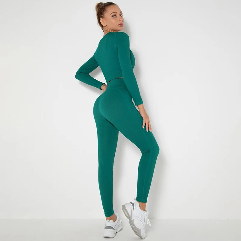 Bešavna ženska odijela za jogu Sportska odjeća Majice dugih rukava za fitness Tajice s visokim strukom Kompleti od 2 komada Sport Trčanje Komplet za teretanu