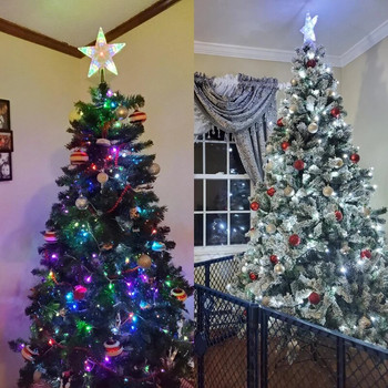 Коледно дърво Top LED осветени прозрачни звезди Xmas Tree Toppers за дома Коледно дърво Орнаменти Navidad Нова година 2023 Natal Noel